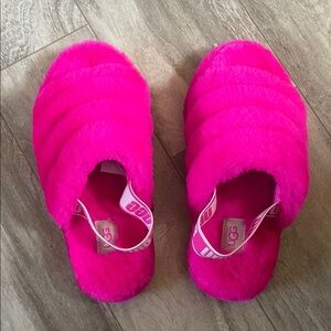 UGG Kids Hot Pink Plush Slingback Slippers